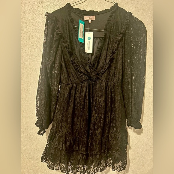 Black Ruffled Tiered Long Sleeve Cocktail Dress SMALL NWT! - Picture 8 of 9